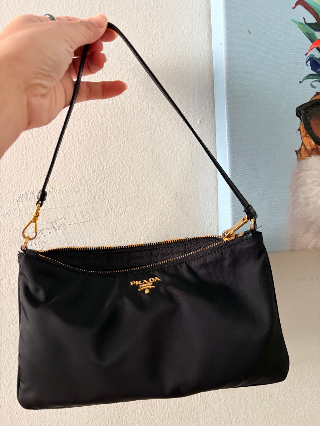 Prada Black Nylon Shoulder Bag With Gold-Tone Hardware